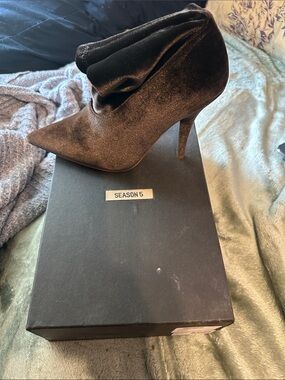 Yeezy Mink Velvet Stretch Pointed Stiletto Ankle Booties
